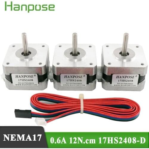 Free shipping 3 PCS 17HS2408 4-lead Nema17 Stepper Motor 42 motor 12V 42BYGH 0.6A 12N.CM for CE CNC Laser and 3D printer