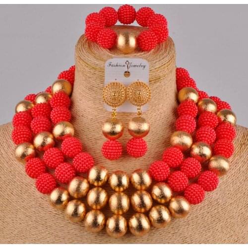 African red beads jewelry set simulated pearl nigerian bridal wedding jewelry sets for women FZZ35