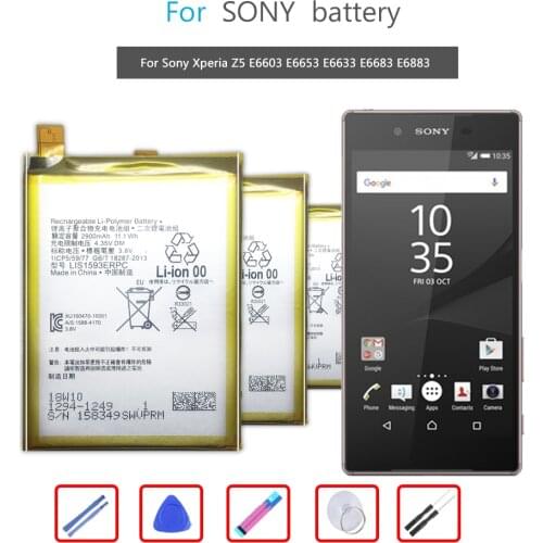 Free Tools Battery LIS1593ERPC For Sony Xperia Z5 E6633 E6653 E6603 E6683 Genuine Phone Battery 2900mAh Batteries