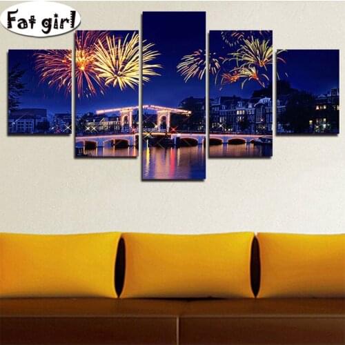 Full Square/Round drill diamond Painting Bright fireworks 5D DIY diamond embroidery mosaic Beautiful night view Decoration art