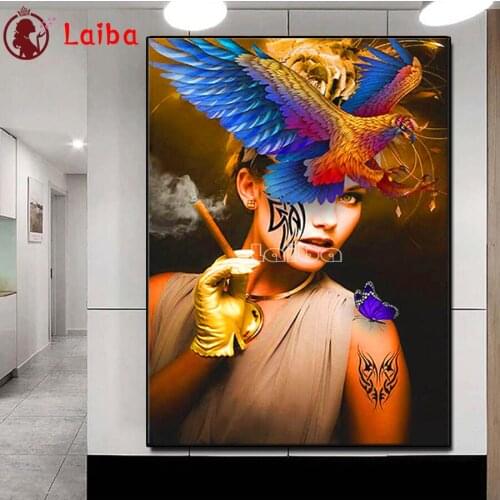 Fantasy Tatto Beauty and eagle,DIY Diamond Painting embroidery Rhinestone cross stitch 100% full Square Round drill Needlework