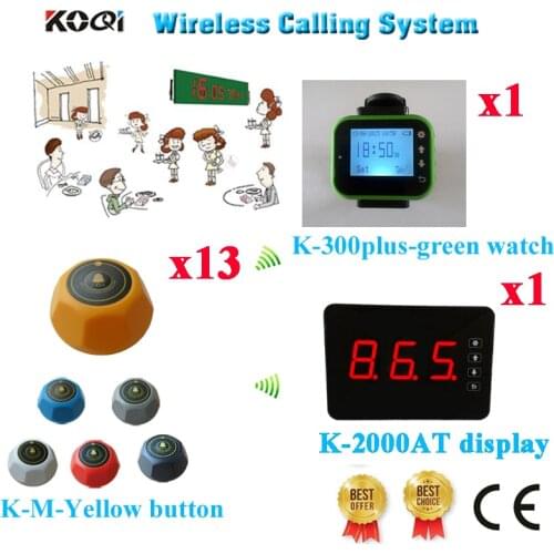 Wireless Service Waiter Call System Top Quality Reasonable Price For Restaurant 433.92MHZ(1 display+1 watch+13 call button)