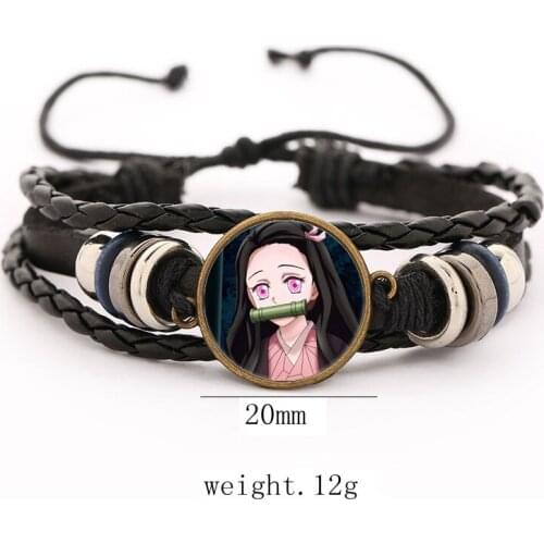 Demon Slayer Kimetsu No Yaiba Kamado Tanjirou Nezuko Cosplay Bracelet Time Gem Cabochon Alloy Wristband Gift Prop