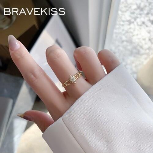 BRAVEKISS NEW star Cubic Zirconia Rings Luxury CZ Stone With Open Yellow Gold Color Ring Fashion Jewelry For Women PR0244