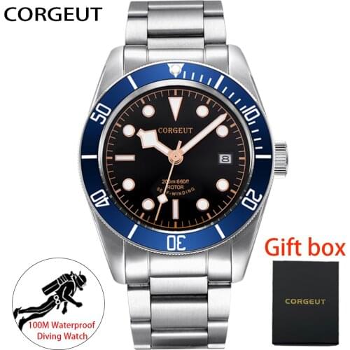 CORGEUT Watch Men Automatic Mechanical Clock Fashion Sport Diving Watch 100m Waterproof Luminous Watches Mens relogio masculino