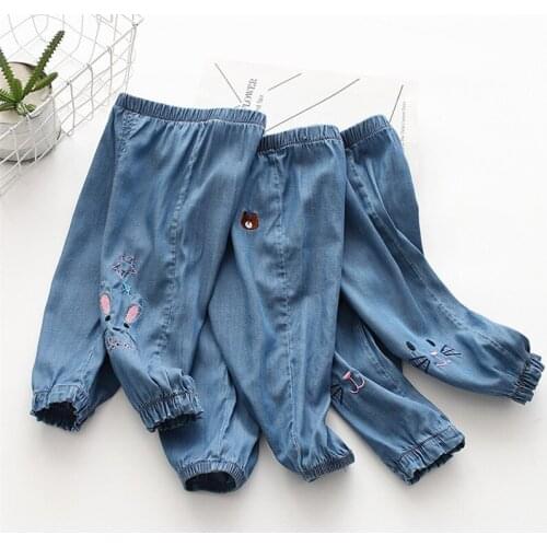 2020 Spring Summer Girls Jeans Cartoon Elastic Waist Denim Pants For Girl Kids Pants 1 2 3 4 5 Y Children Trousers New Arrival