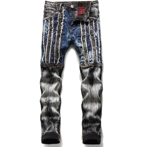 Pants For Men Jeans Jean Homme Trousers Splicing Denim Biker High Quality Male Straight Casual Designer Ripped Comfortable