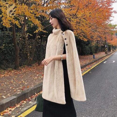 Imports From Denmark Mink Fur Cape Real Fur Coats Shawl With Fur Collar Genuine Mink Fur Poncho Warm Winter Fashion