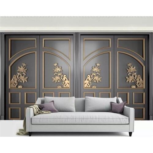 Beibehang customized modern personalized wallpaper European 3d light luxury golden carving background wallpaper home decoration