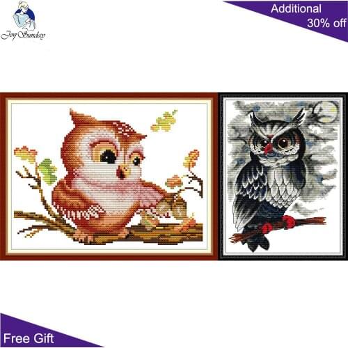 Joy Sunday Owl In The Tree DA395 DA410 14CT 11CT Stamped and Counted Home Decor Colorful Owl Needlework Craft Cross Stitch Kits