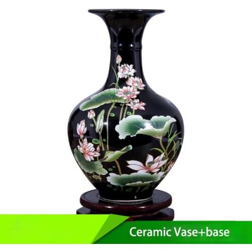 Jingdezhen Ceramic Vase Chinese Style Classic Postoral Vase+Base Figurines Fine Smooth Surface Home Furnishing Decor Articles