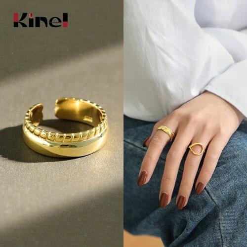 Kinel 100% 925 Sterling Silver Ring for Women Open Resizable Handmade Korea INS 14K Gold Jewelry