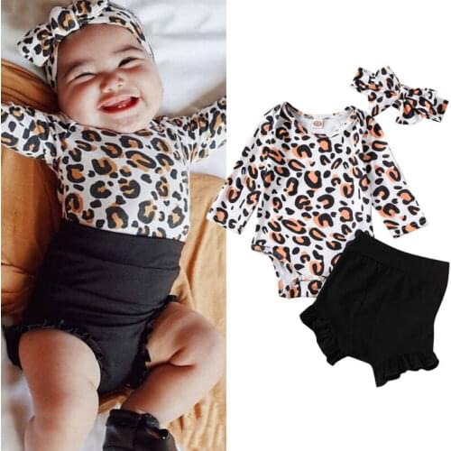 Lovely Toddler Kids Baby Girl Cotton Clothes 0-24M Infant Clothes Long Sleeve Leopard Printed Romper Tops Shorts Pants Outfits
