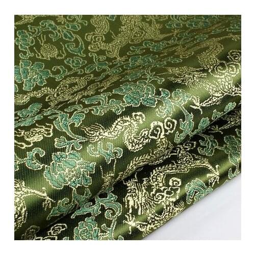 90cm*100cm Brocade fabric costume COS clothing cheongsam fabric cloth wedding party dress fabric dark green backing gold dragon