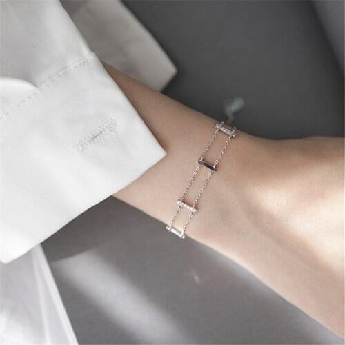 Fashion 925 Sterling Silver Crysral Geometric Charm Bracelet &Bangle For Women Wedding Jewelry Party SL384
