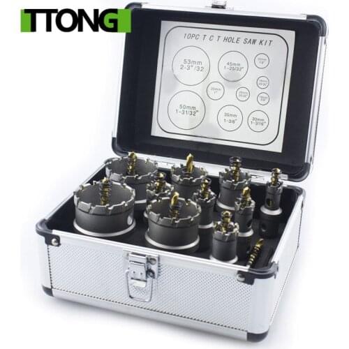 10pcs/Set 16-53mm TCT Hole Saw Drill Bit sets Alloy Carbide Cobalt Steel Cutter Stainless Steel Plate Iron Metal