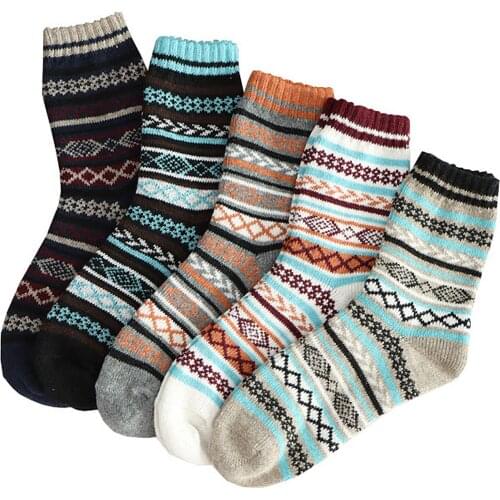5 Pair Woolen Socks Men Women Winter Warm Mens Socks Stretchy Soft Sweat Absorption Unisex Middle Tube Socks skarpetki meskie