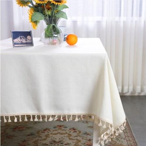 Solid color tablecloth cotton and linen simple tassel square coffee table dining table home fresh garden tablecloth decoration