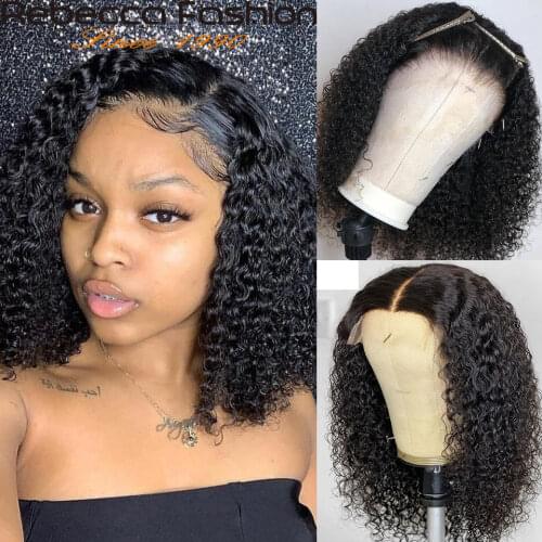 Rebecca 13X4 Cut Bob Wig Short Lace Front Human Hair Wigs Brazilian Straight Bob Wigs Remy Deep Curly Lace Frontal Wig