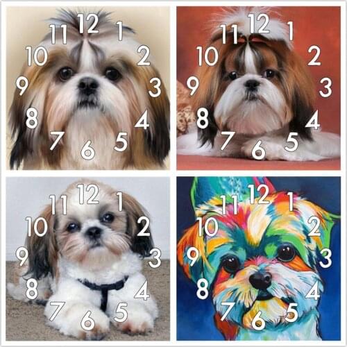 Dpsprue Full Diamond Painting Cross Stitch With Clock Mechanism Dog Animal Mosaic 5D Diy Square Round 3d Embroidery Gift