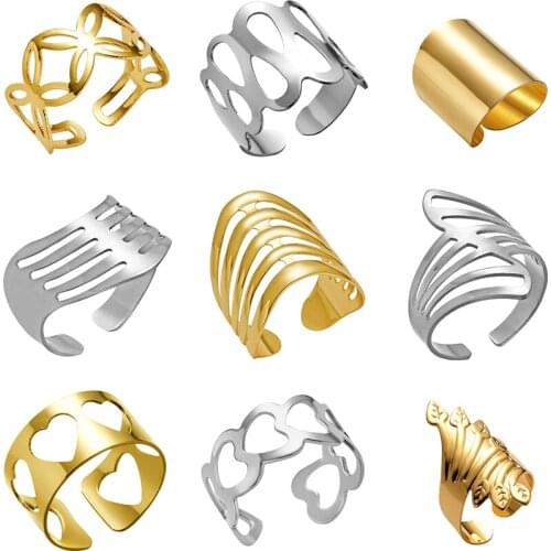 Simple Fashion Love Leaf Flower Opening Cuff Rings Carved Wide Irregular Ring for Men Women Engagement Party Gift Accessories