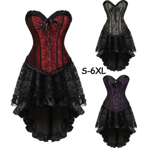 Sexy Lingerie Black Ruffles Corset Bustier Clubwear Dress Strapless Lace up Gothic Showgirl Clubwear Costume Corselet Set