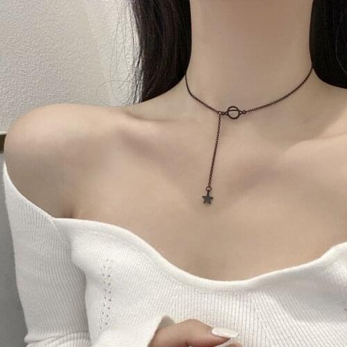 Vogallery Sexy Black Star Long Pendants Necklaces Women Fashion Collarbone Chains Gifts For The New Year OL Jewelry Choker
