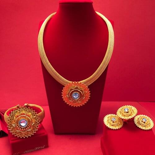 24K Dubai Jewelry sets high Quality Gold Color plated unique Design Wedding jewelry set
