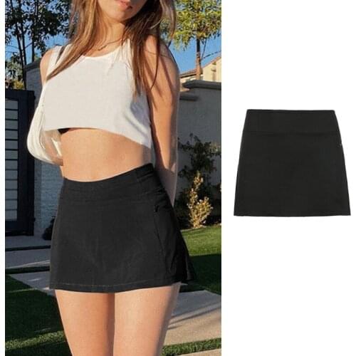 Womens High Waist Casual Black Mini Tennis Skirt with Shorts Harajuku A-Line Slim Fit Active Athletic Running Golf Skort