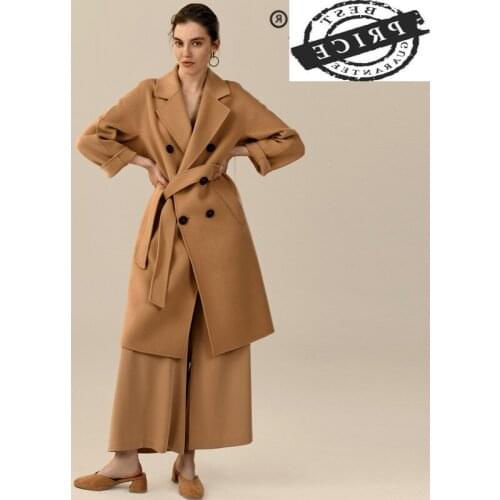 Ladies Elegant 2021 100% Wool Coat Women Double-faced Cashmere Long Jacket Korean Winter Coat Female Casaco Feminino 2a21