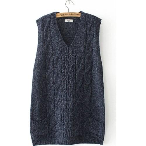 Autumn Sweater Loose V Neck Knitted Vest Solid Color Twist Pullover Sleeveless Womens Oversize Sweater Asymmetry Vest Female