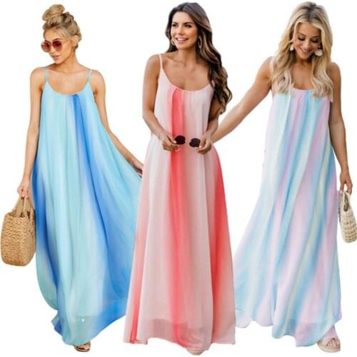 Womens sexy gradient chiffon strap beach dress Maternity plus size dress