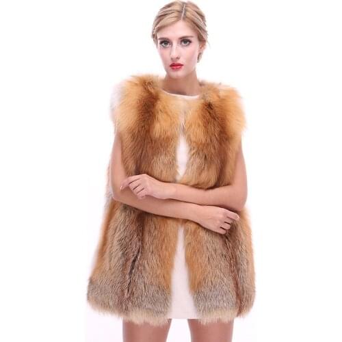Genuine Wholeskin Fox Fur Vest Autumn Winter Women Waistcoat Outwear Suit LF21015ZGF