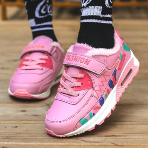 New Winter Sneakers For Girls Outdoor Sports Girls Running Shoes Fur Warm Non-slip Air Cushion Teenager Trainers Pink Size 27-38
