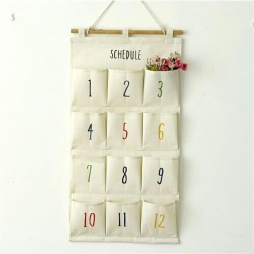 12 Pockets Storage Organizer Jute Naturally Letters Door Wall Hanging Storage Bags Cosmetic Sundries Decorating Storage Bag