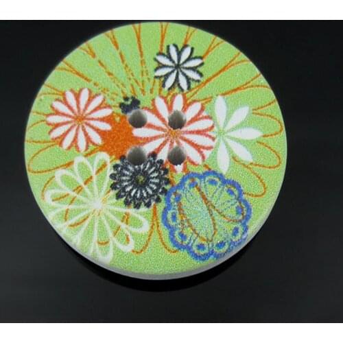 30pcs Printed Multicolor Flower 4-Hole Wooden Buttons 30mm Fit Sewing Scrapbooking Crafts Clothing Accessories buttons