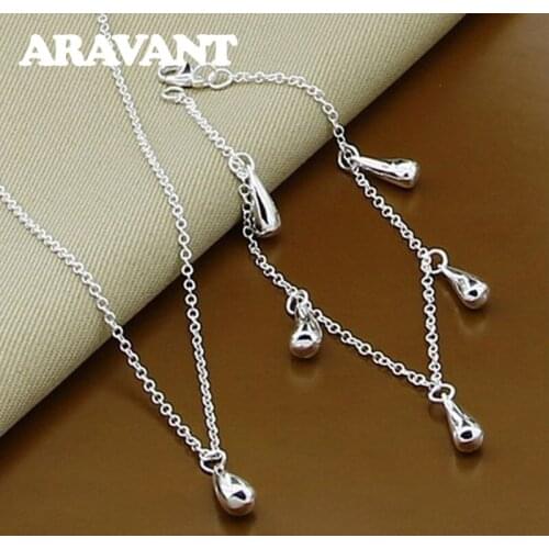 925 Silver Water Drop Necklaces Charm Bracelets Sets For Women Wedding Jewelry Party Gifts