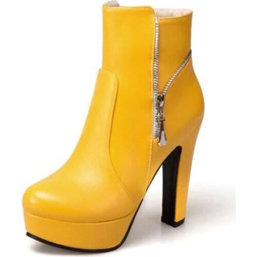 Big Size 11 12 13 14 15 16 17 18 19 Ladies round head thick medium heel casual warm ankle boot side zipper