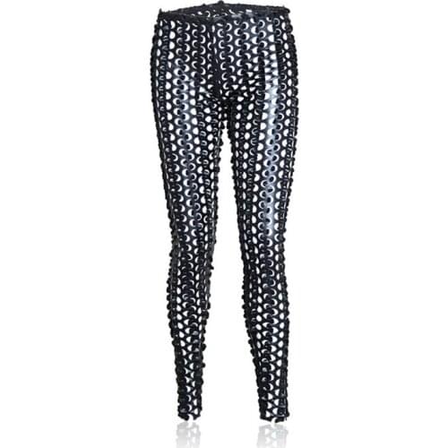 SM Clubwear Shiny Black Leather Hole Elastic Performance Bondage Hip Butts Adult Women Man Pants Fetish BDSM Slave Role Play