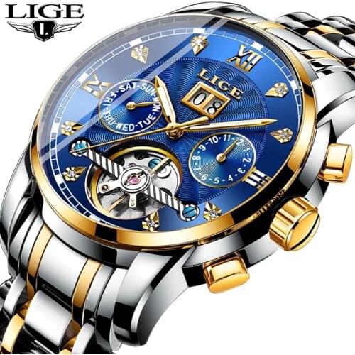 2020 LIGE Men Watches Top Brand Luxury Automatic Mechanical Business Clock Gold Watch Men Reloj Mecanico De Hombres Charm Of Men