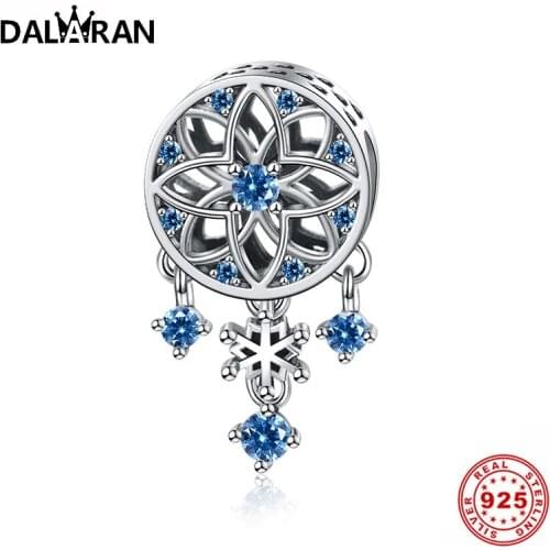 DALARAN 925 Sterling Silver Dreamcatcher Charms CZ Snowflake Openwork Bead Fit Original Pandora Charm Bracelet Jewelry Making