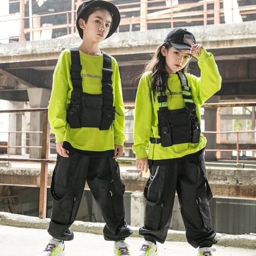 Children Hip Hop Clothes Long Sleeve Sweatshirts Loose Black Pants Street Dance Costume Hiphop Girls Jazz Practice Outfit BL5050