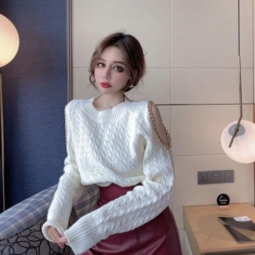 IHOBBY Gold Chain Hollow Out Off Shoulder Designer Knitted Sweater Korean Fashion Casual Round collar Warm Winter Clothing