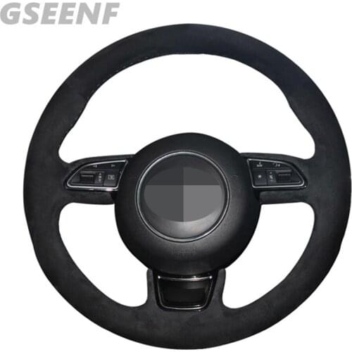 Car Steering Wheel Cover For Audi A1 A3 A4 2015-2016 S7 2013-2018 A7 2012-2018 RS7 2014-2015 Black Hand-stitched Suede