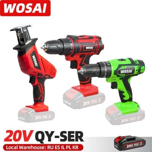 WOSAI 3 in 1 QY Series Electric Drill Cordless Screwdriver Drill Reciprocating Saw Impact Drill 20V Lithium Battery Power Tools