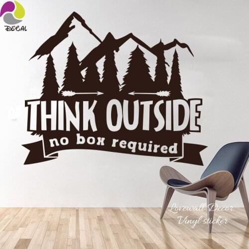 Think Outside No Box Required Quote Wall Decals Sticker Living Room Kids Room Mountain Camper TREE Quote Saying Vinyl Office