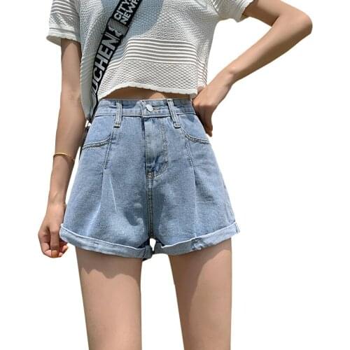High waist wide leg denim shorts cotton ripped holes womens 2020 summer loose students all-match hot teenagers short pants