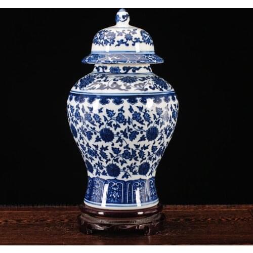 Jingdezhen ceramic jar antique ornament, blue and white TV cabinet general tankstorage tank handicraft decorative vase