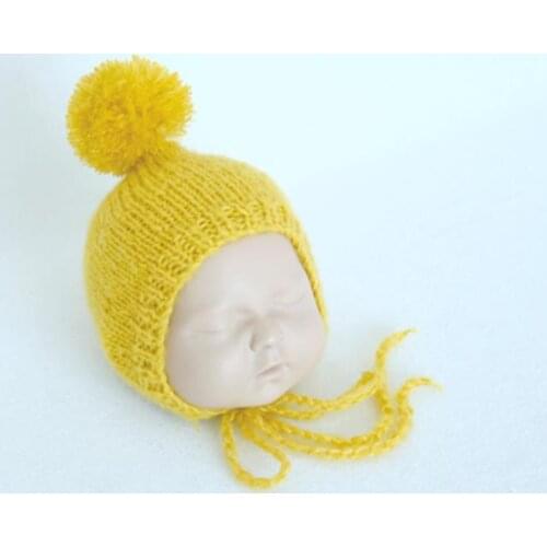 Crochet Baby Hat Knitted Neutral Hat with Pom Baby Photo Props Infant Cap Newborn Hat Photo Prop