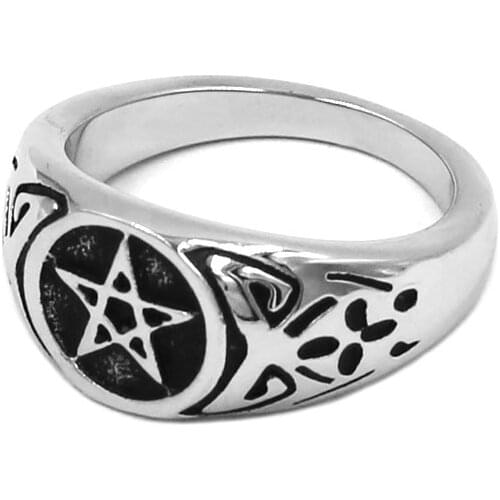 Fashion Pentacle Ring Stainless Steel Jewelry New Style Pentagram Star Ring Mens Women Finger Ring Wholesale SWR0823A